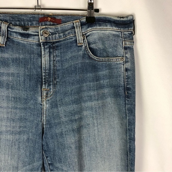 7 For All Mankind Medium Blue Wash Distressed Hem Skinny Jeans 32 - Picture 3 of 4